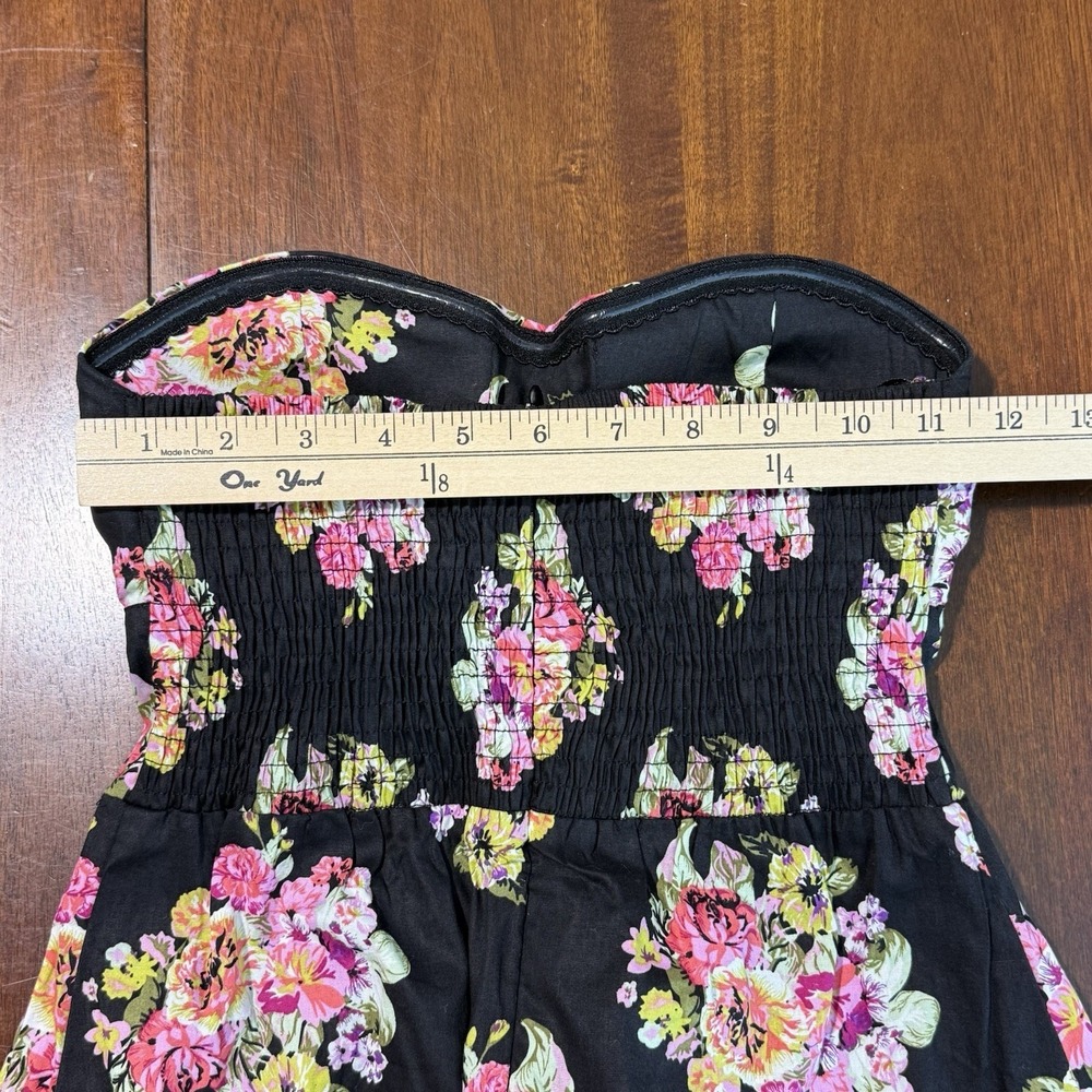Rue 21 Strapless Moody Floral Fit Flare Dress XS Black Pink Sweetheart Coquette - Picture 9 of 11
